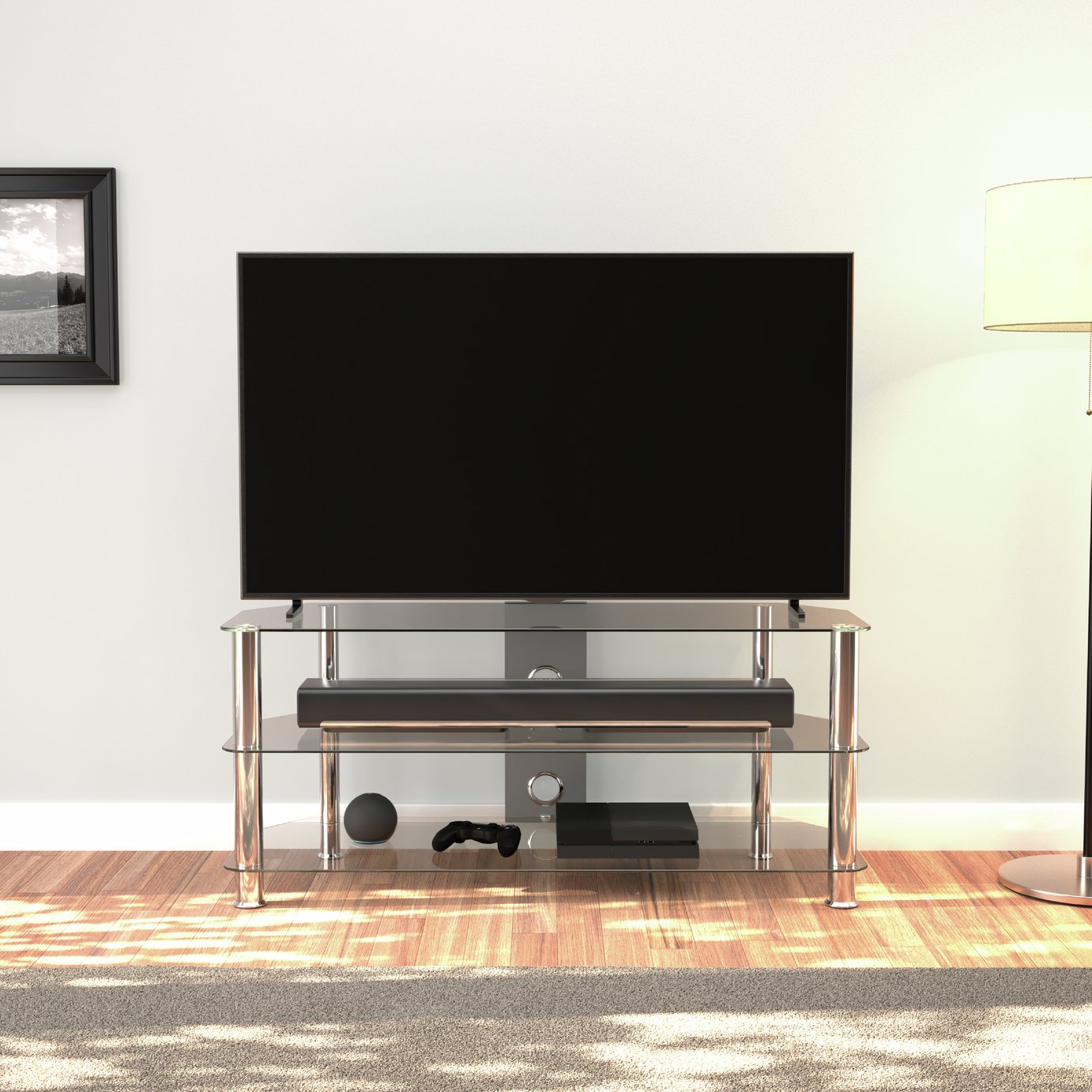 AVF Clear Glass Up to 55 Inch TV Stand - Silver
