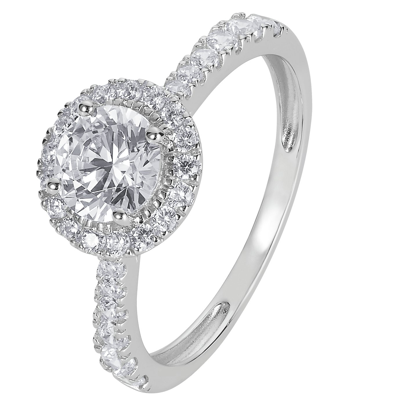 Revere 9ct White Gold Cubic Zirconia Halo Engagement Ring M