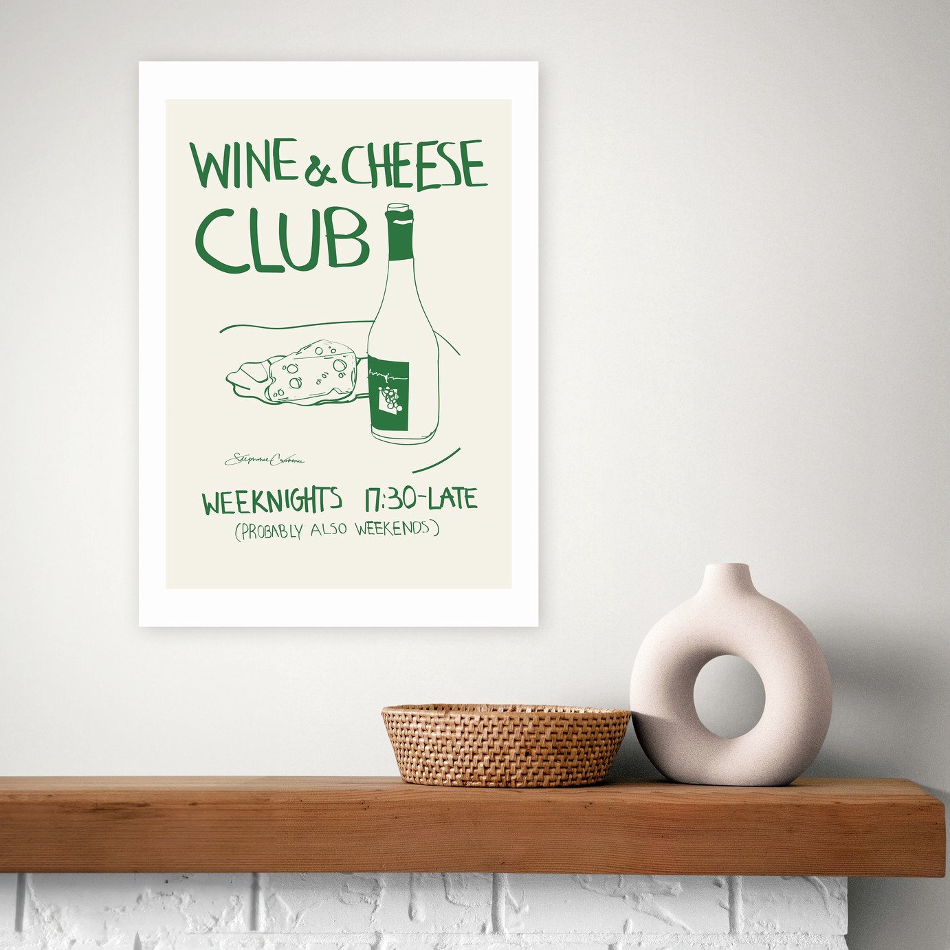 East End Prints Wine Cheese Art Print
