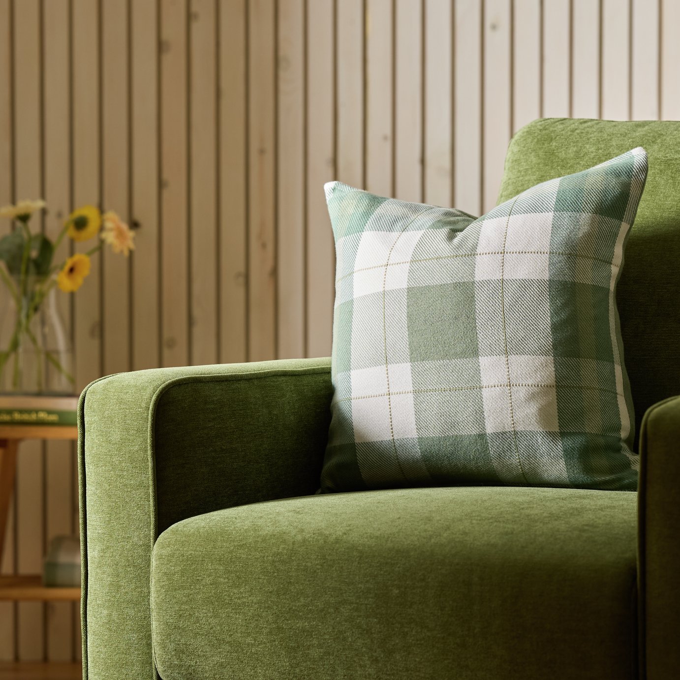 Argos Home Woven Check Cushion - Green - 43x43cm