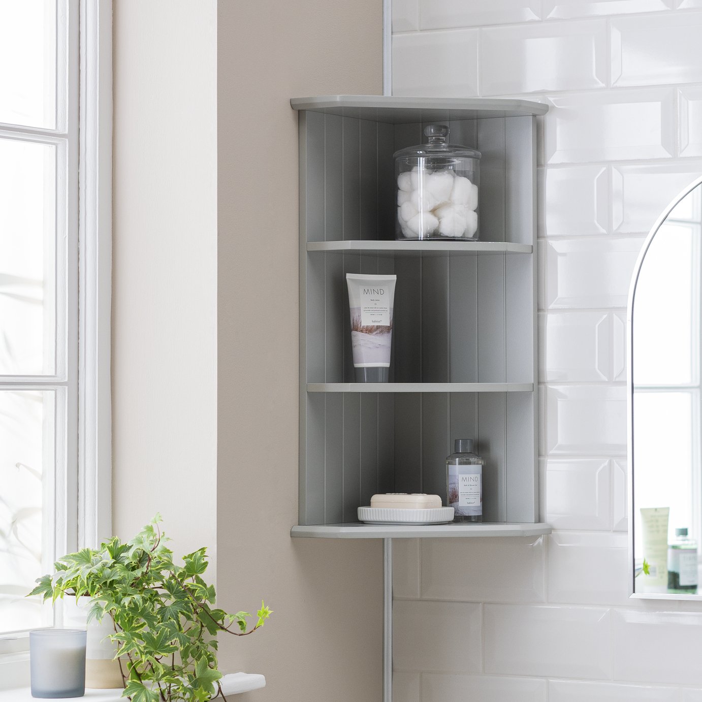 Argos Home Tongue And Groove Corner Shelves - Grey 