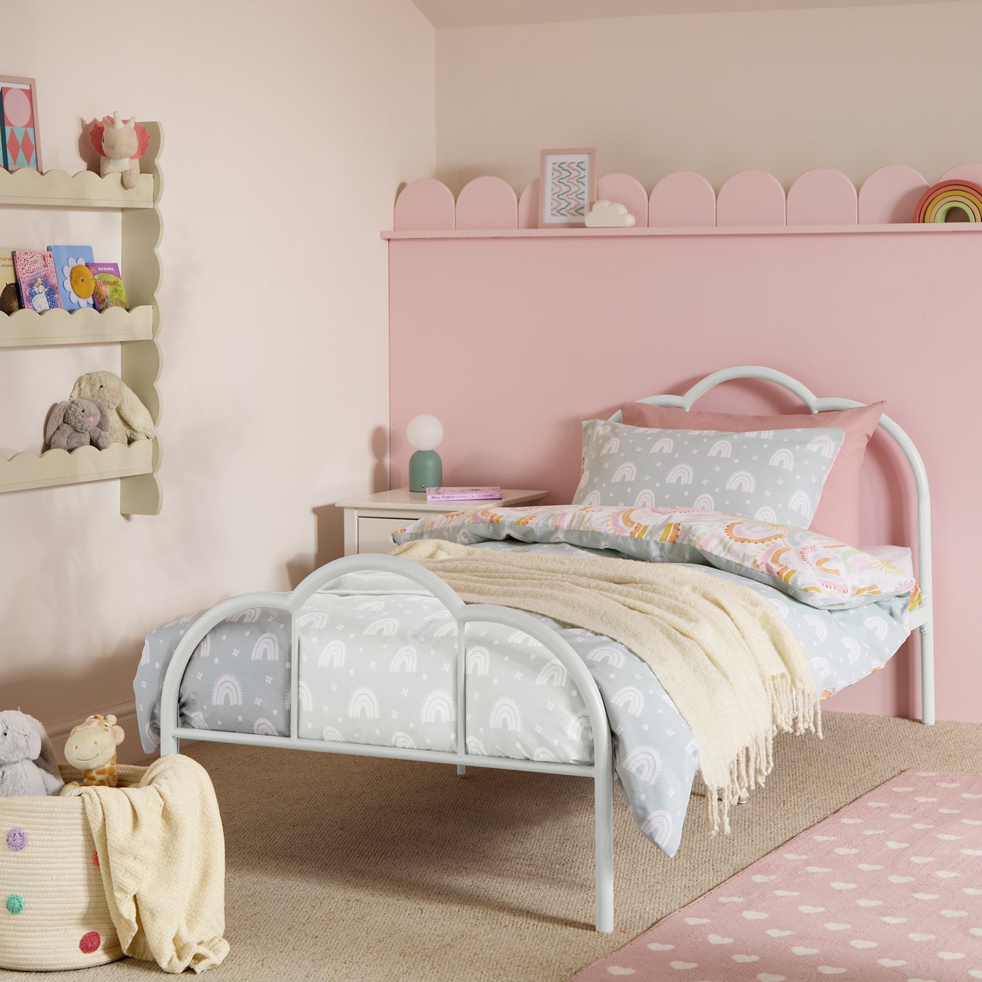 Argos Home Kids Cora Scalloped Metal Single Bed Frame -White