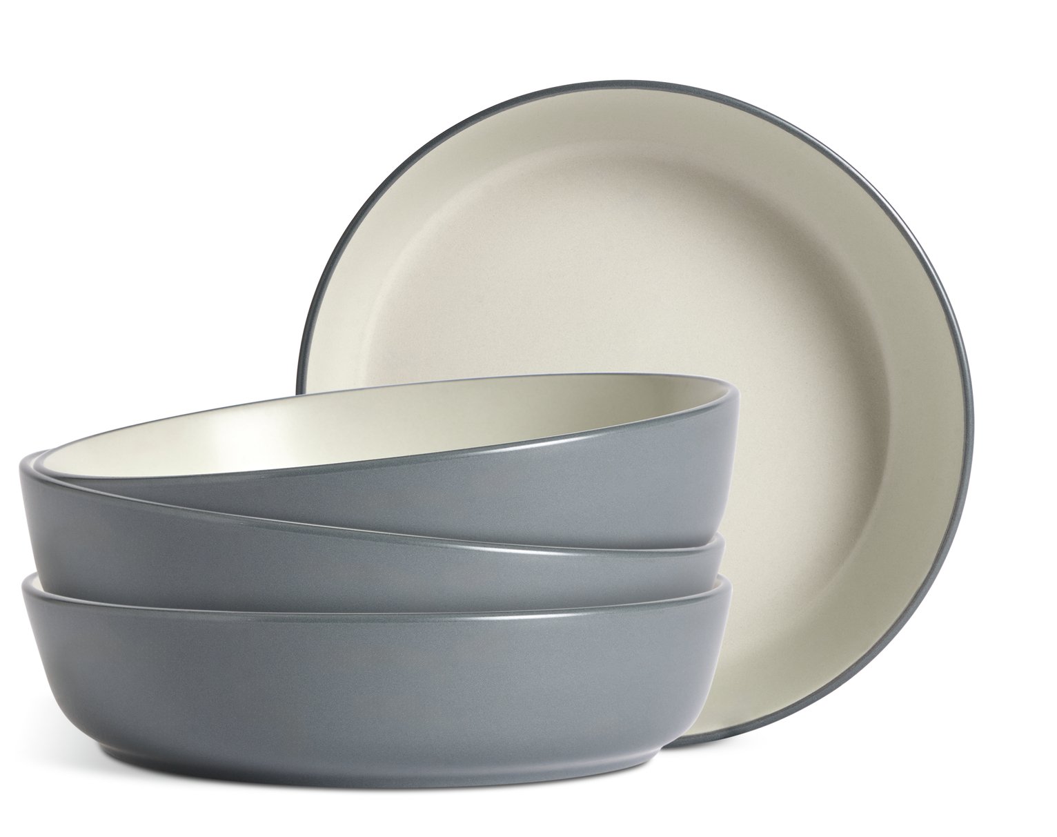 Habitat Two Tone 4 Piece Stoneware Pasta Bowls - Grey