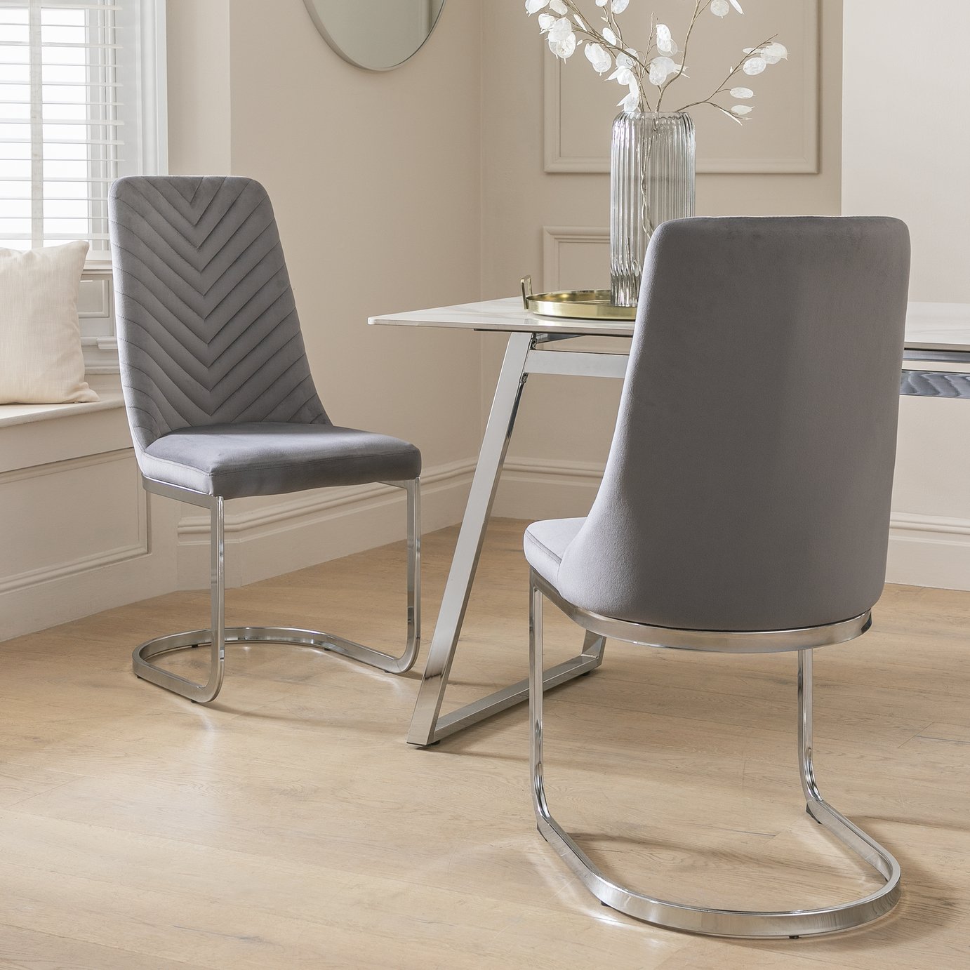 Argos Home Sybil Pair of Velvet Dining Chair - Grey 