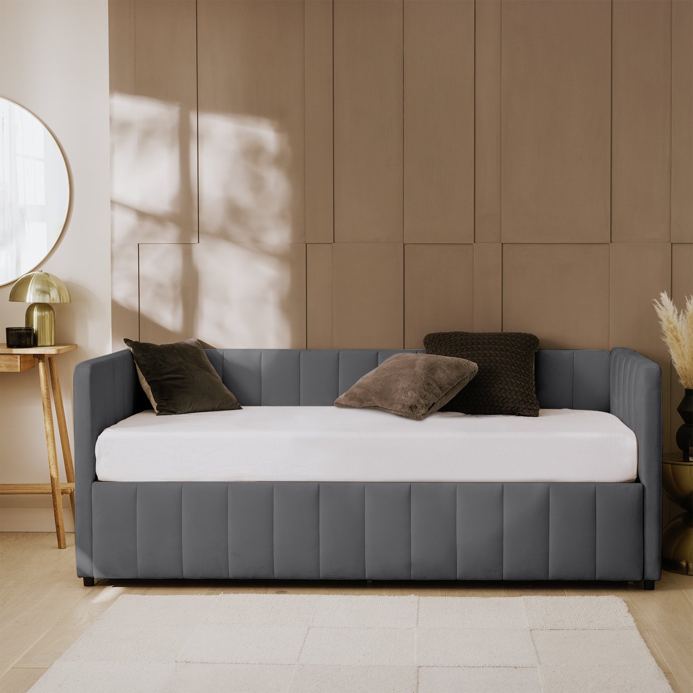 Argos Home Pandora Trundle Day Bed with 2 Mattresses - Grey