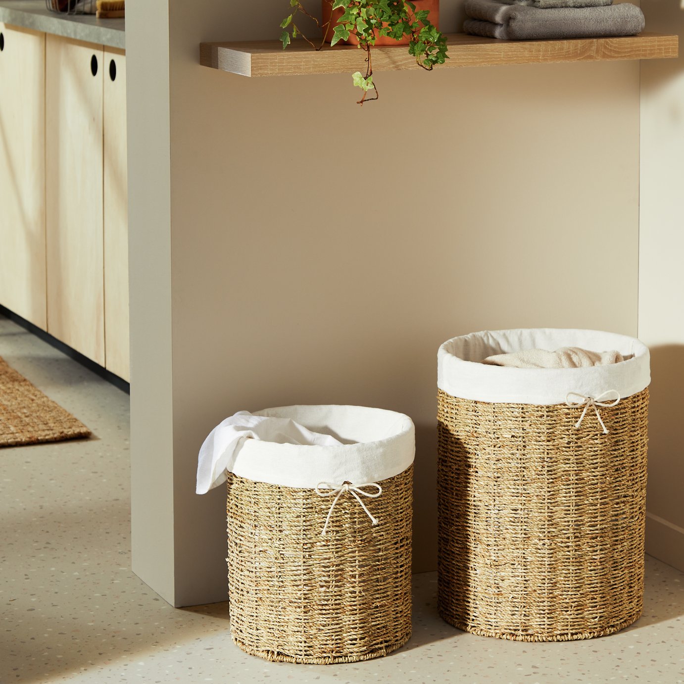 Habitat Pack of 2 Seagrass Lined Storage Basket - Natural