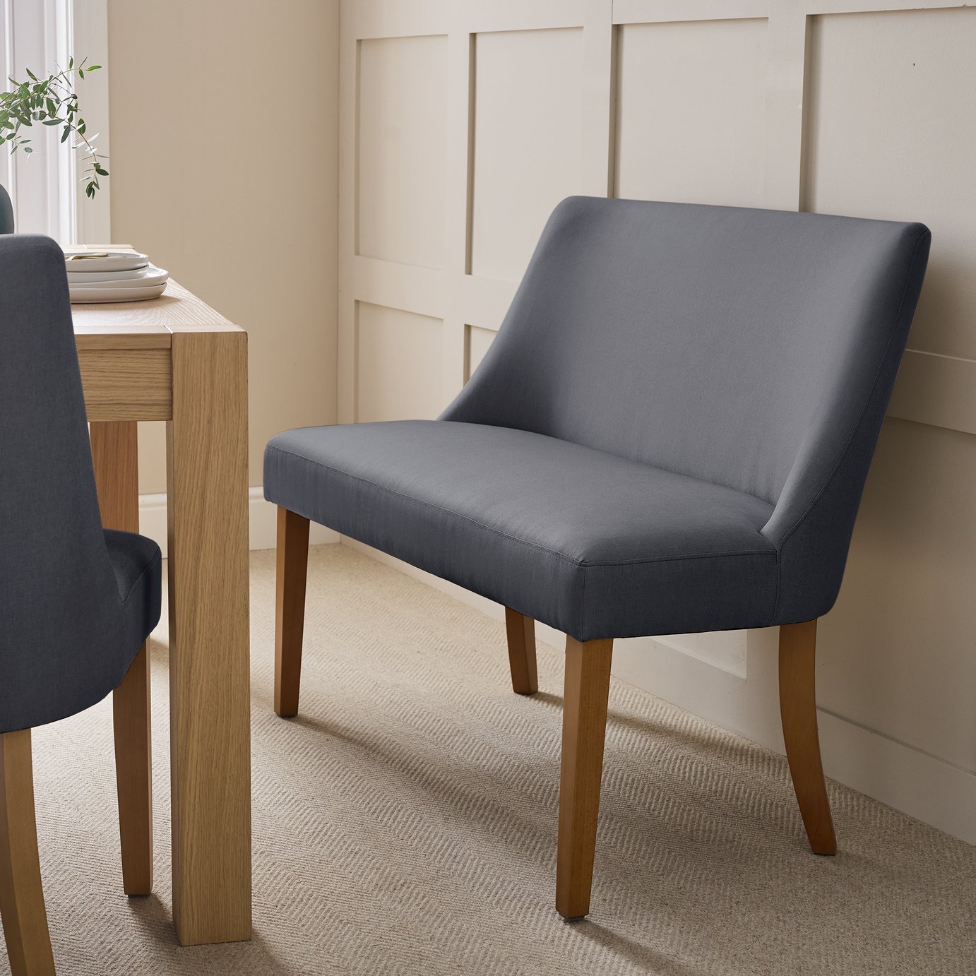 Habitat Alec Fabric Dining Bench - Charcoal