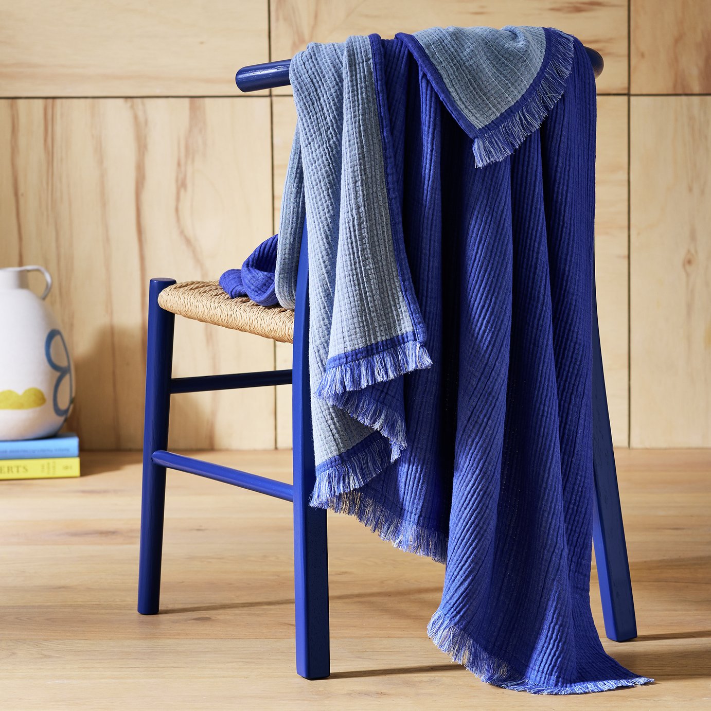 Habitat Reversible Gauze Throw - Blue - 150x125cm