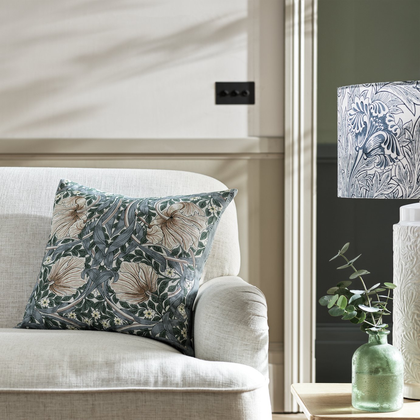 Habitat x Morris & Co. Pimpernel Cushion - Blue - 50x50cm