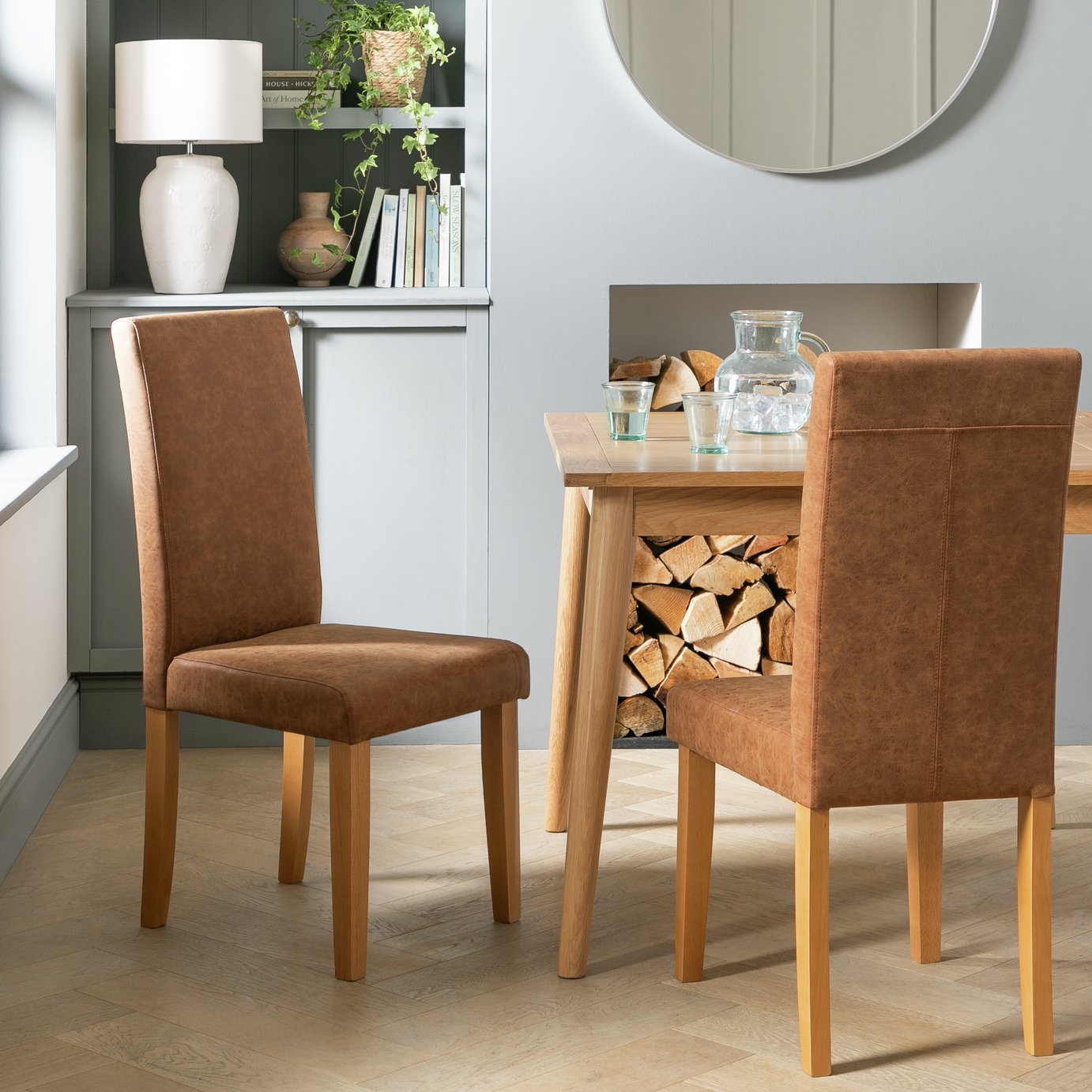 Argos Home Pair of Faux Leather Dining Chair - Tan