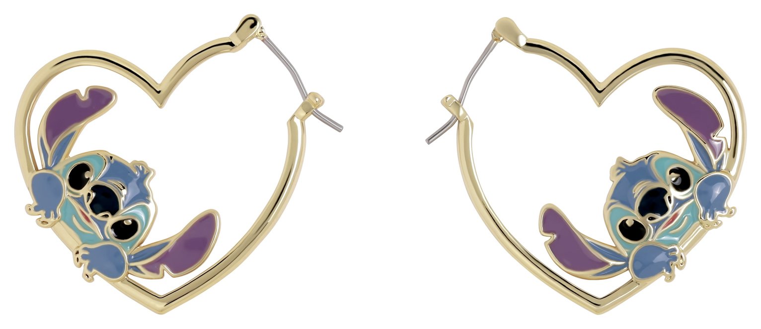 Disney Gold Plated Heart Stitch Huggie Earrings 