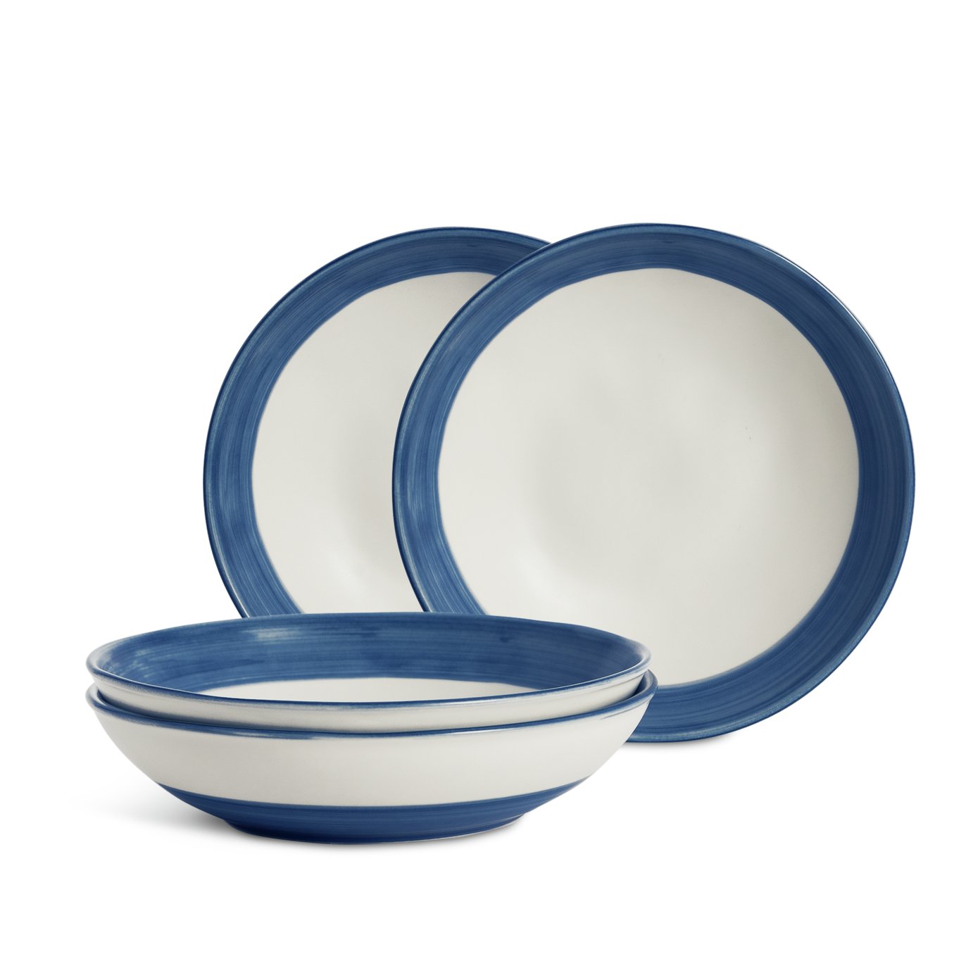 Habitat Artisan Stripe 4 Piece Stoneware Pasta Bowls - Blue