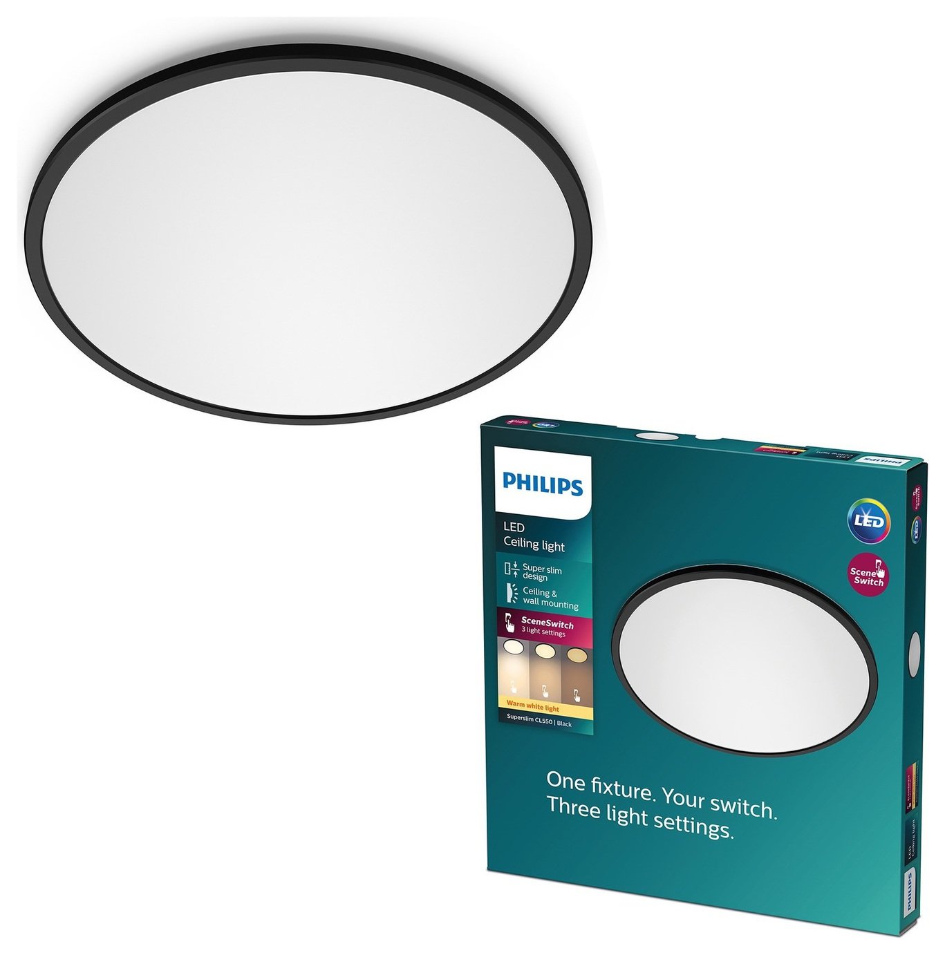 Philips Super Slim LED Flush to Ceiling Light - Black