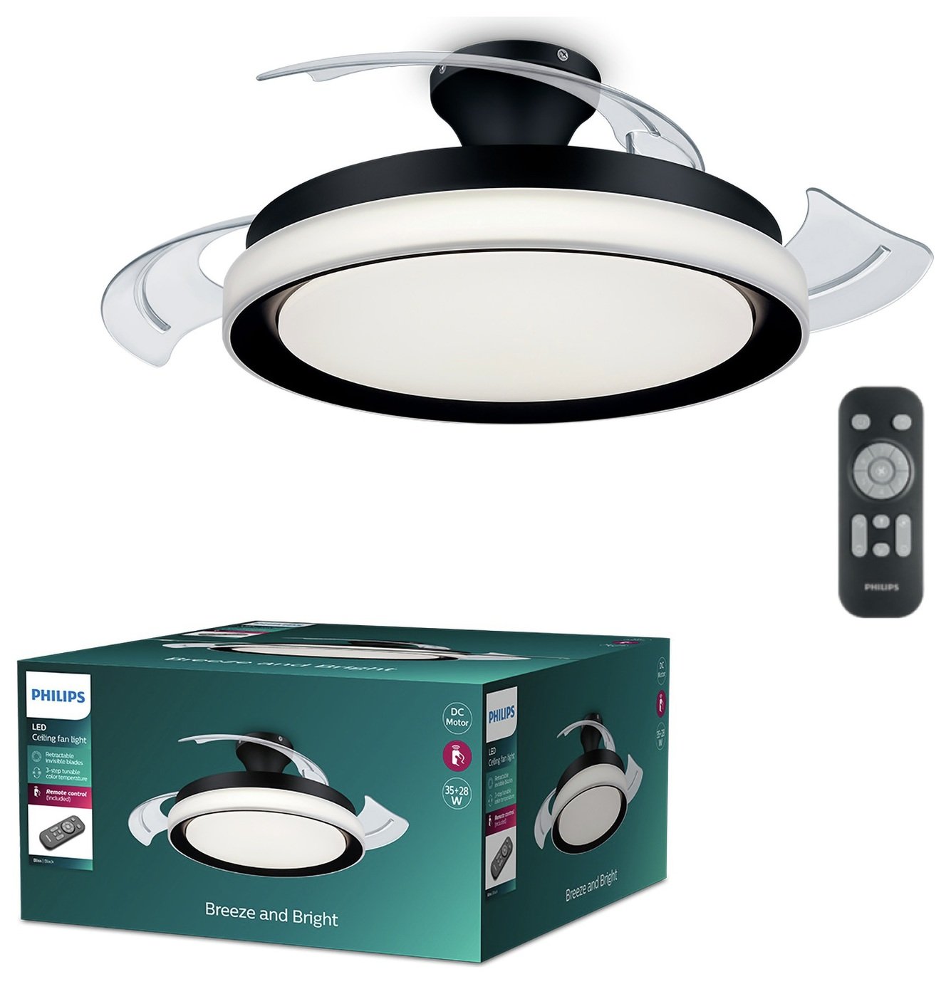 Philips Bliss Remote Control Metal LED Ceiling Fan - Black