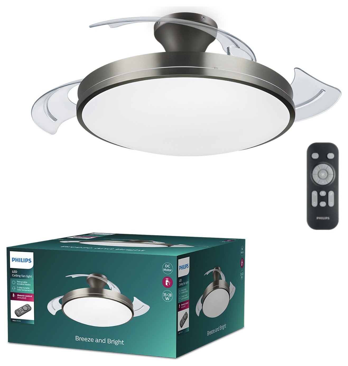 Philips Atlas Remote Control Metal LED Ceiling Fan - Nickel