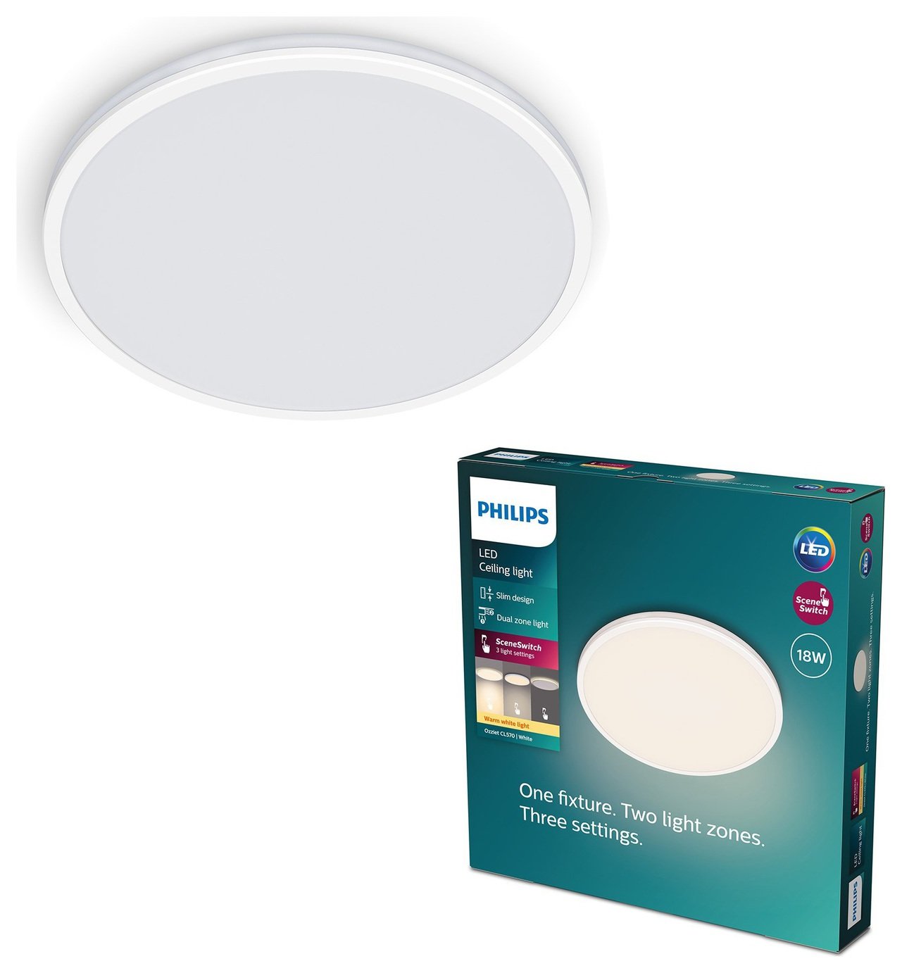 Philips Ozziet LED Flush to Ceiling Light - White