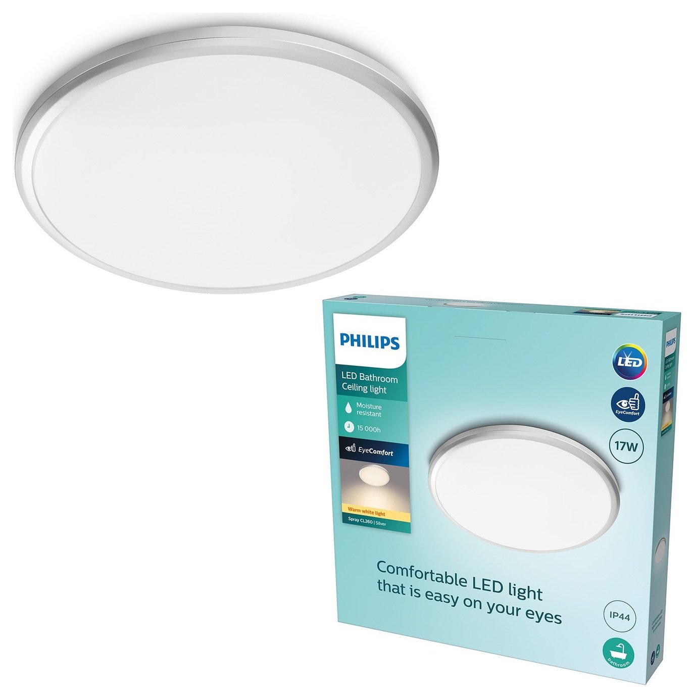 Philips Spray Luminaire Bathroom LED Ceiling Light - Silver