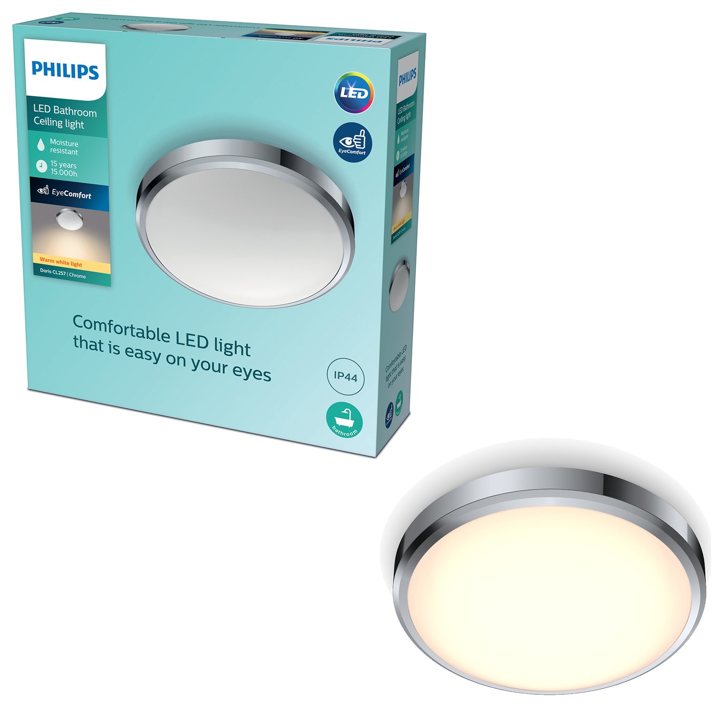 Philips Doris Luminaire Bathroom LED Ceiling Light - Chrome