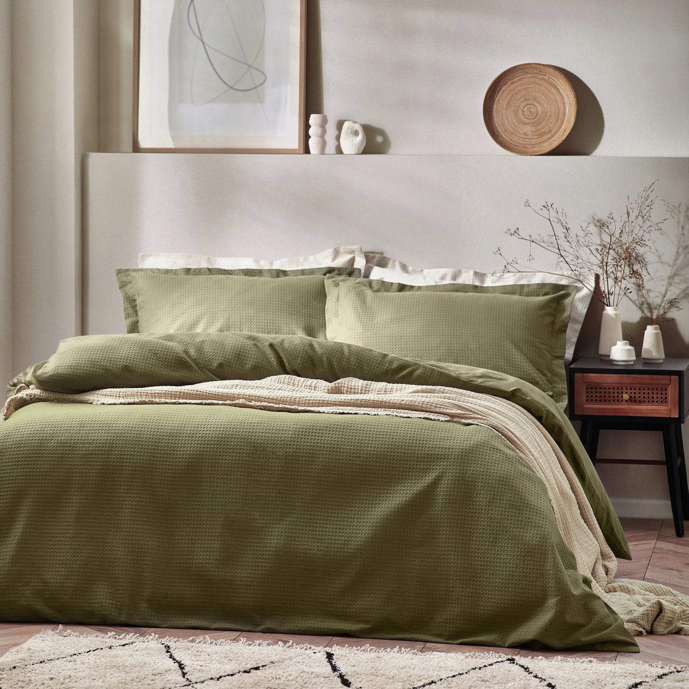 Yard Cotton Textured Waffle Olive Bedding Set