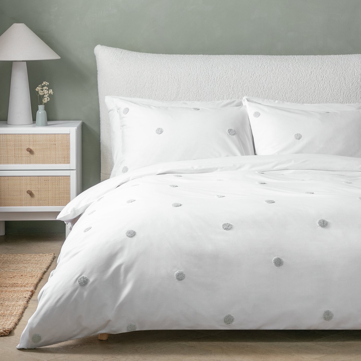 Argos Home Tufted Grey Polka Dot Bedding Set - Double
