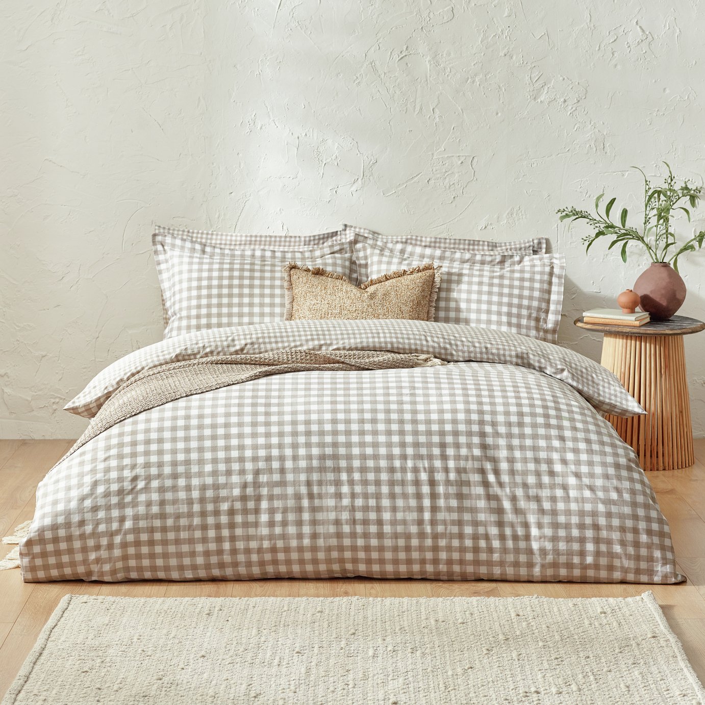 Yard Barton Cotton Check Natural Bedding Set - Single