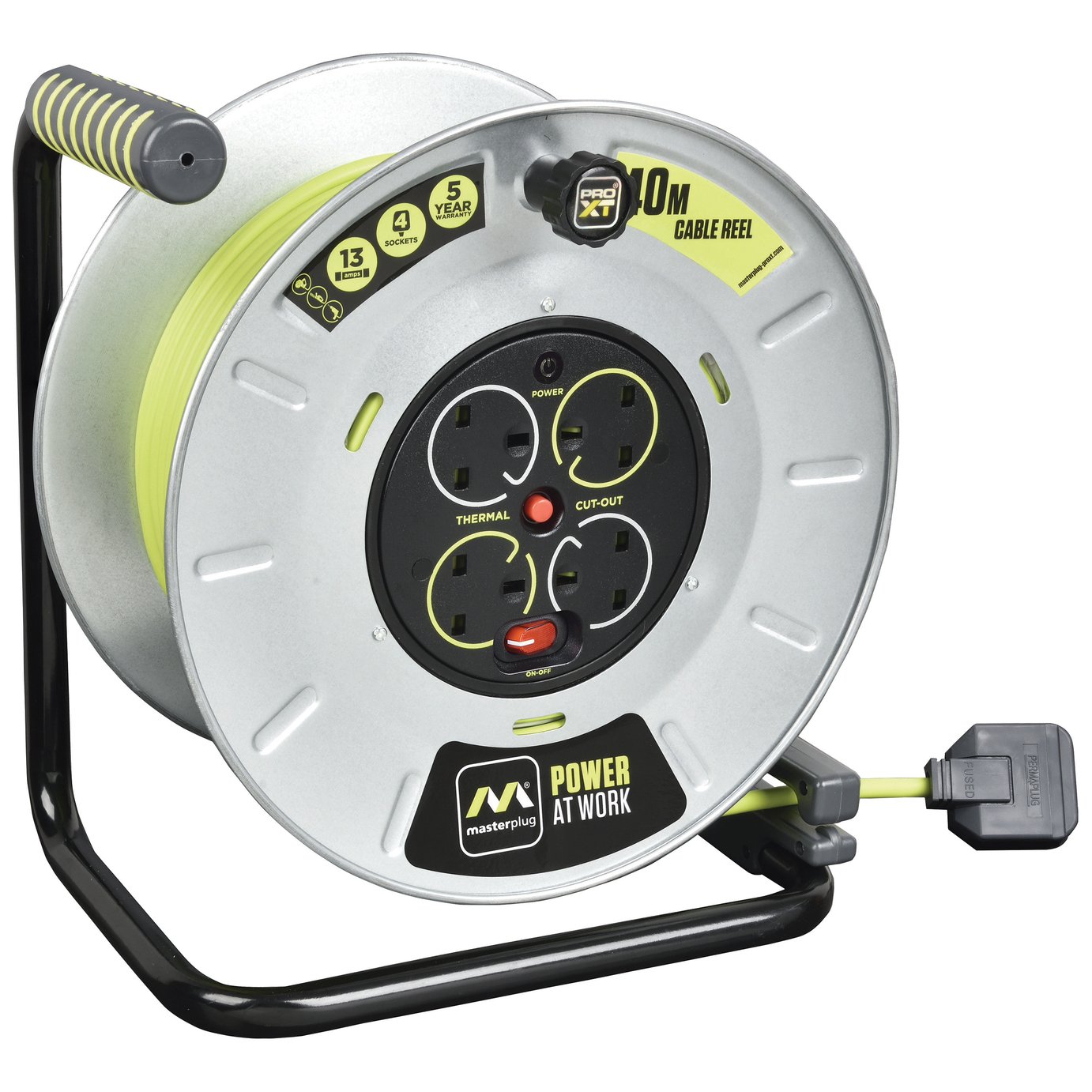 Masterplug Pro-XT 4 Socket 40m Open Cable Reel