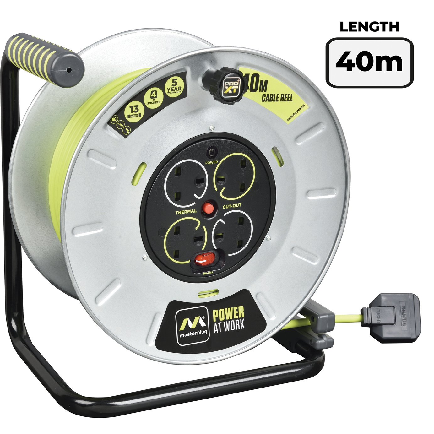 Masterplug Pro-XT 4 Socket 40m Open Cable Reel