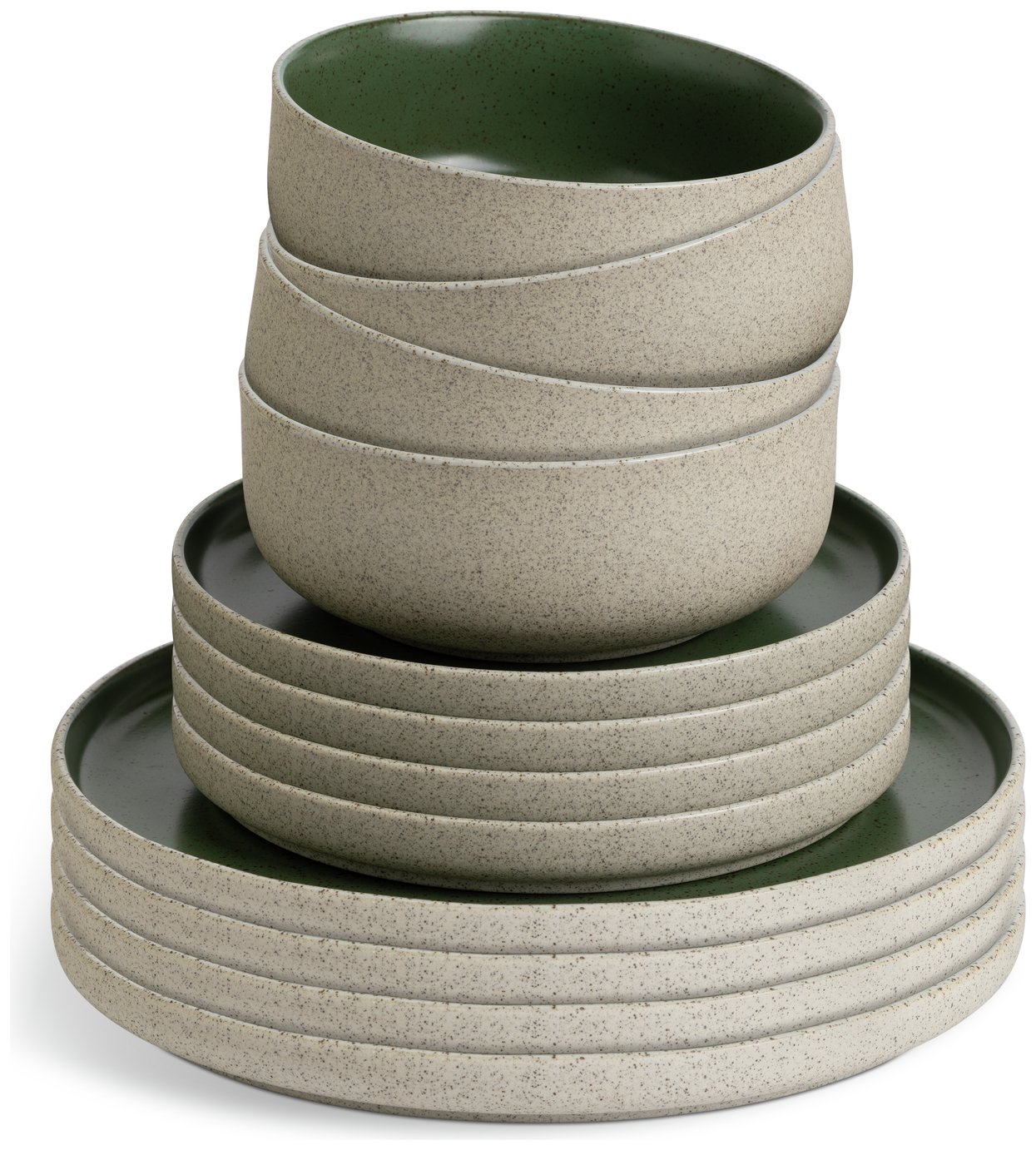 Habitat 12 Piece Raw Edge Speckle Stoneware Dinner Set-Green