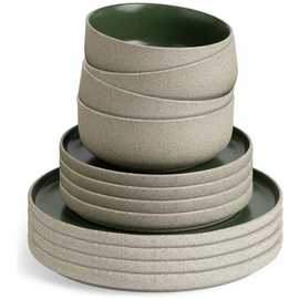 Habitat 12 Piece Raw Edge Speckle Stoneware Dinner Set-Green