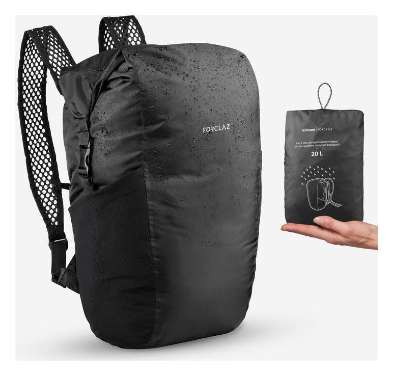 Decathlon Travel Waterproof Foldable Backpack 20L - Black