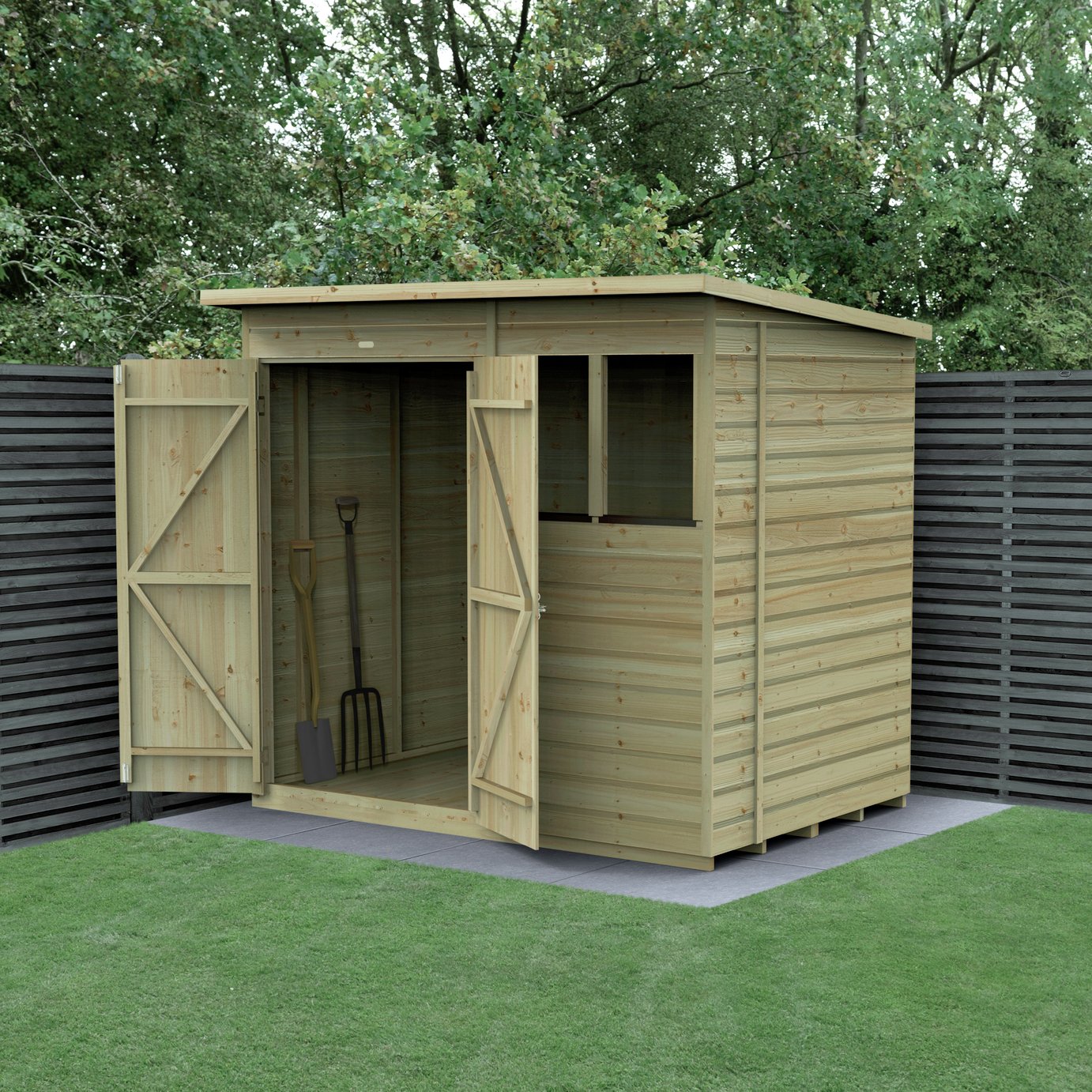Forest Beckwood Shiplap 2 Windows Pent Shed - 7 x 5ft