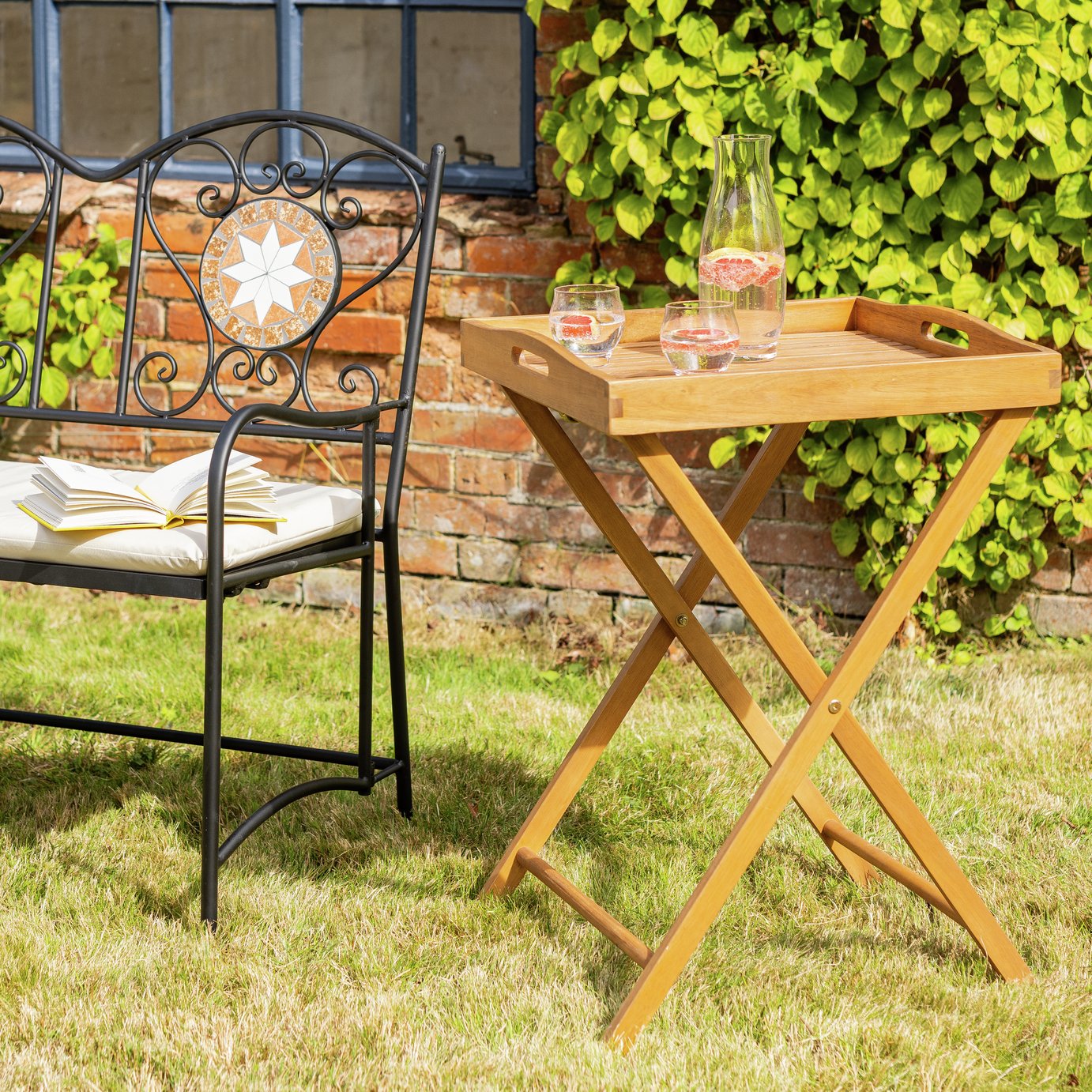 Habitat Folding Square Wooden Garden Tray Table - Light Wood