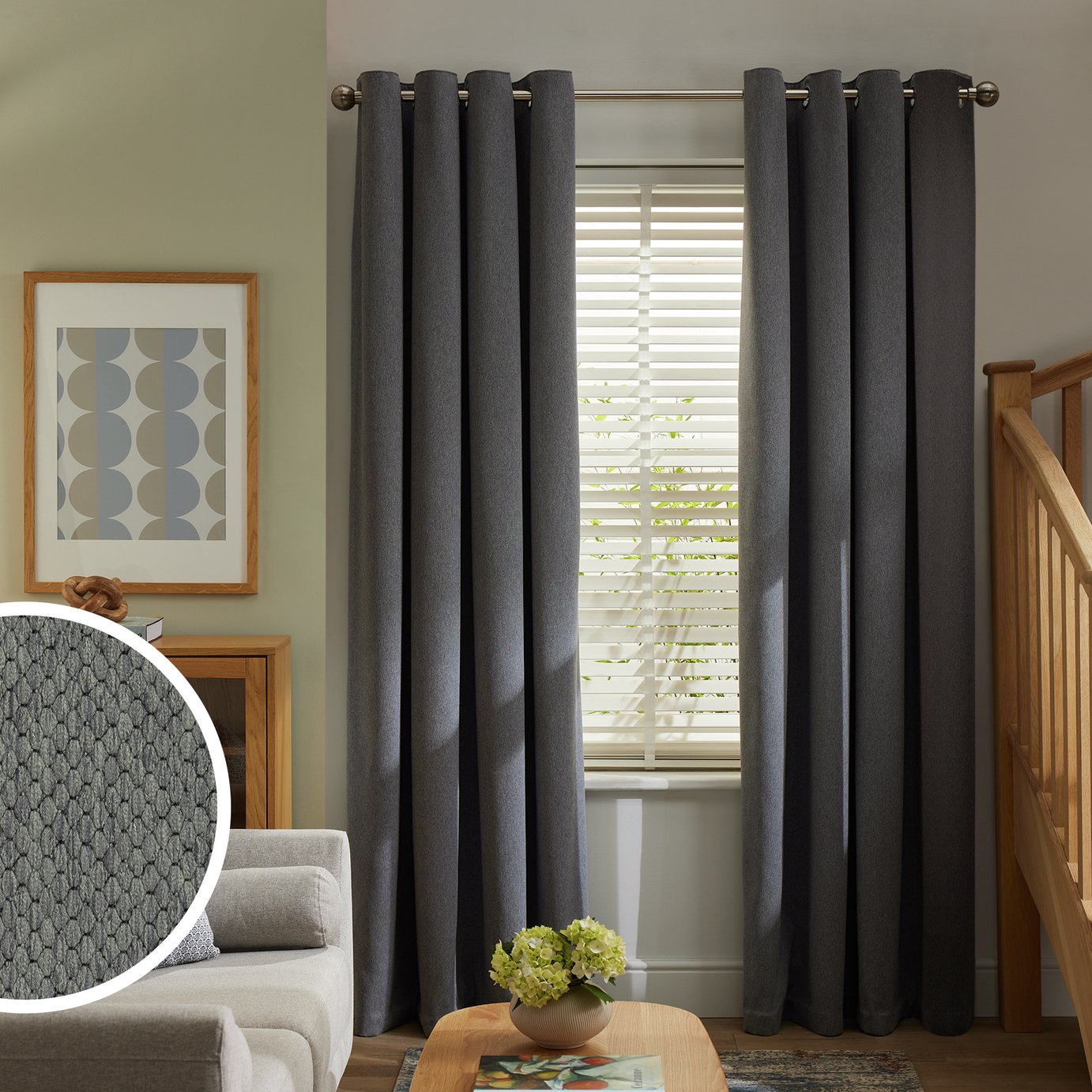 Habitat Textured Blackout Eyelet Curtains - Grey - 168x229cm