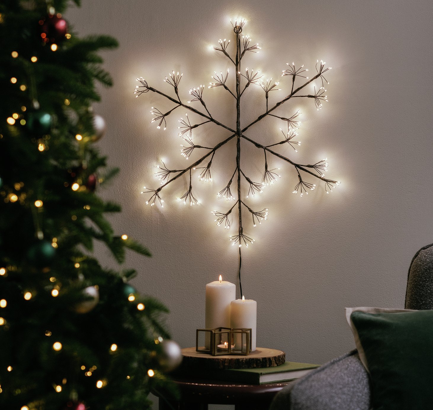 Habitat Warm White Black Frame Snowflake Christmas Light