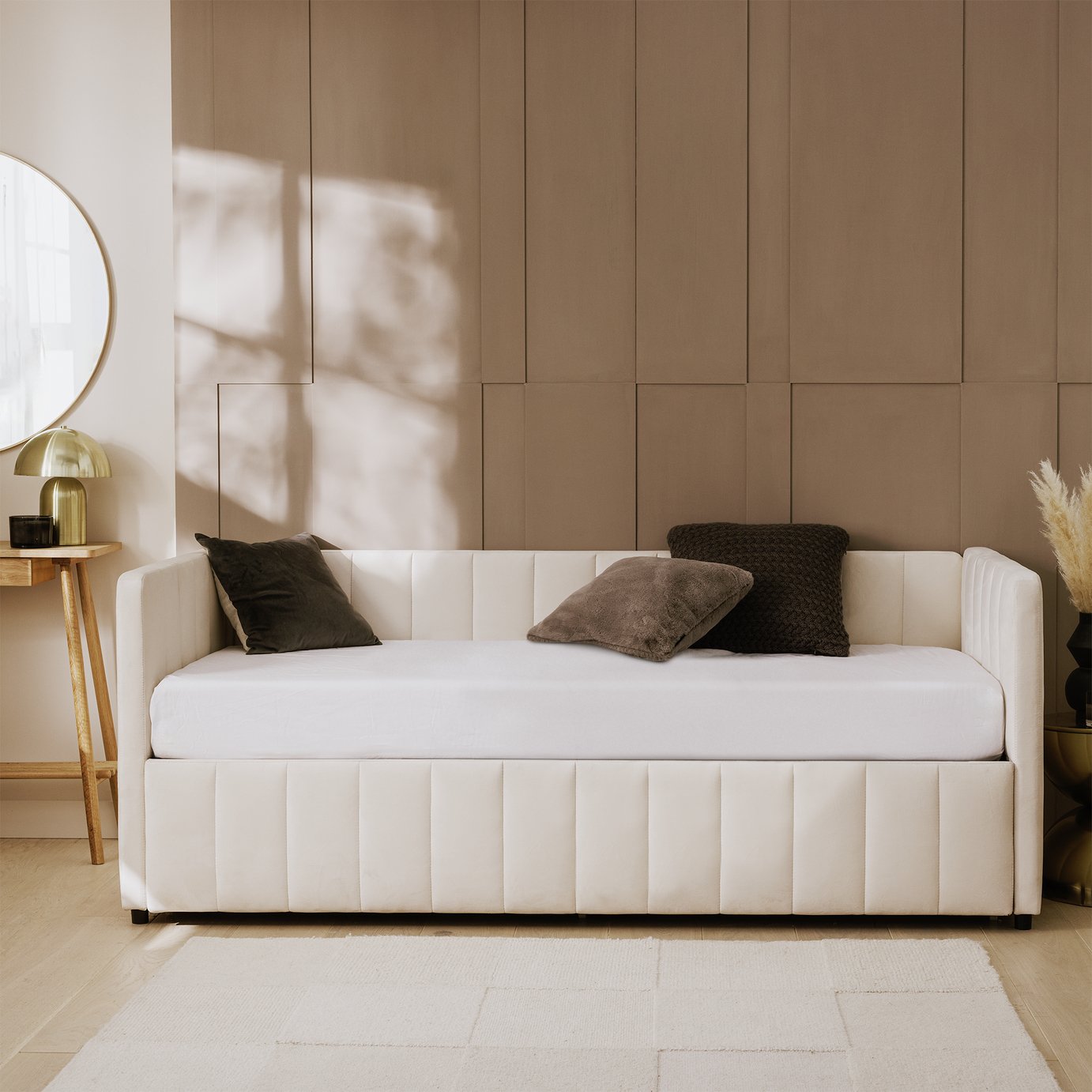 Argos Home Pandora Velvet Trundle Day Bed - Cream