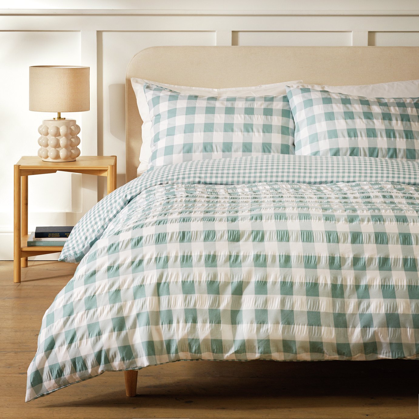 Argos Home Seersucker Check Blue Bedding Set - Superking