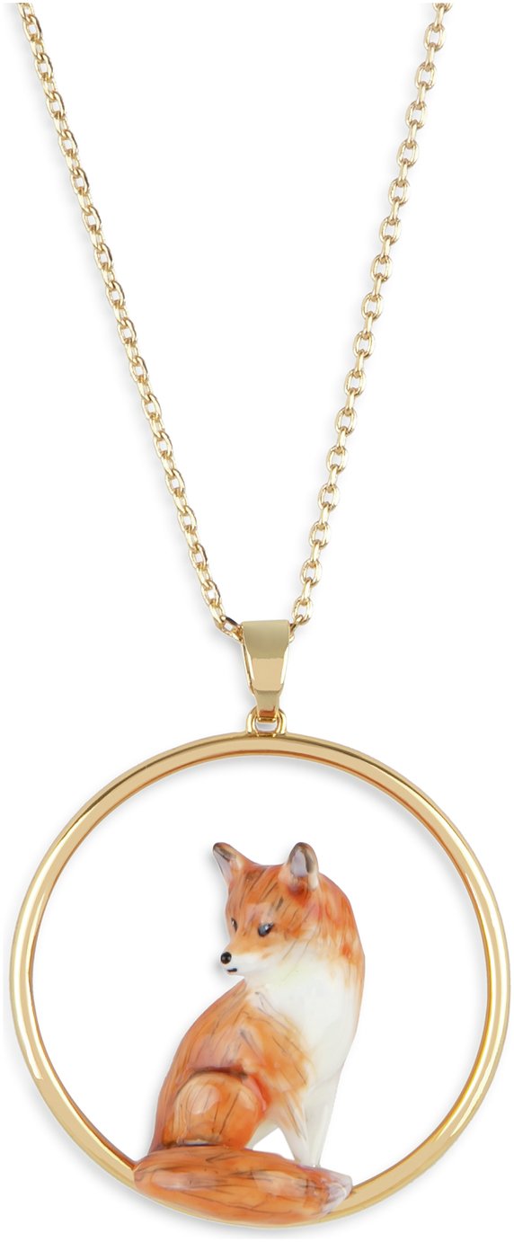 Bill Skinner Yellow Gold Enamel Fox Hoop Pendant Necklace