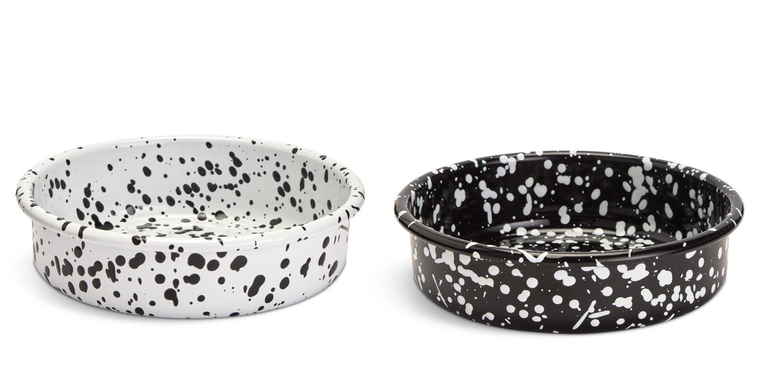 Habitat Splatter Set of 2 Enamel Tapas Dish - Black & White