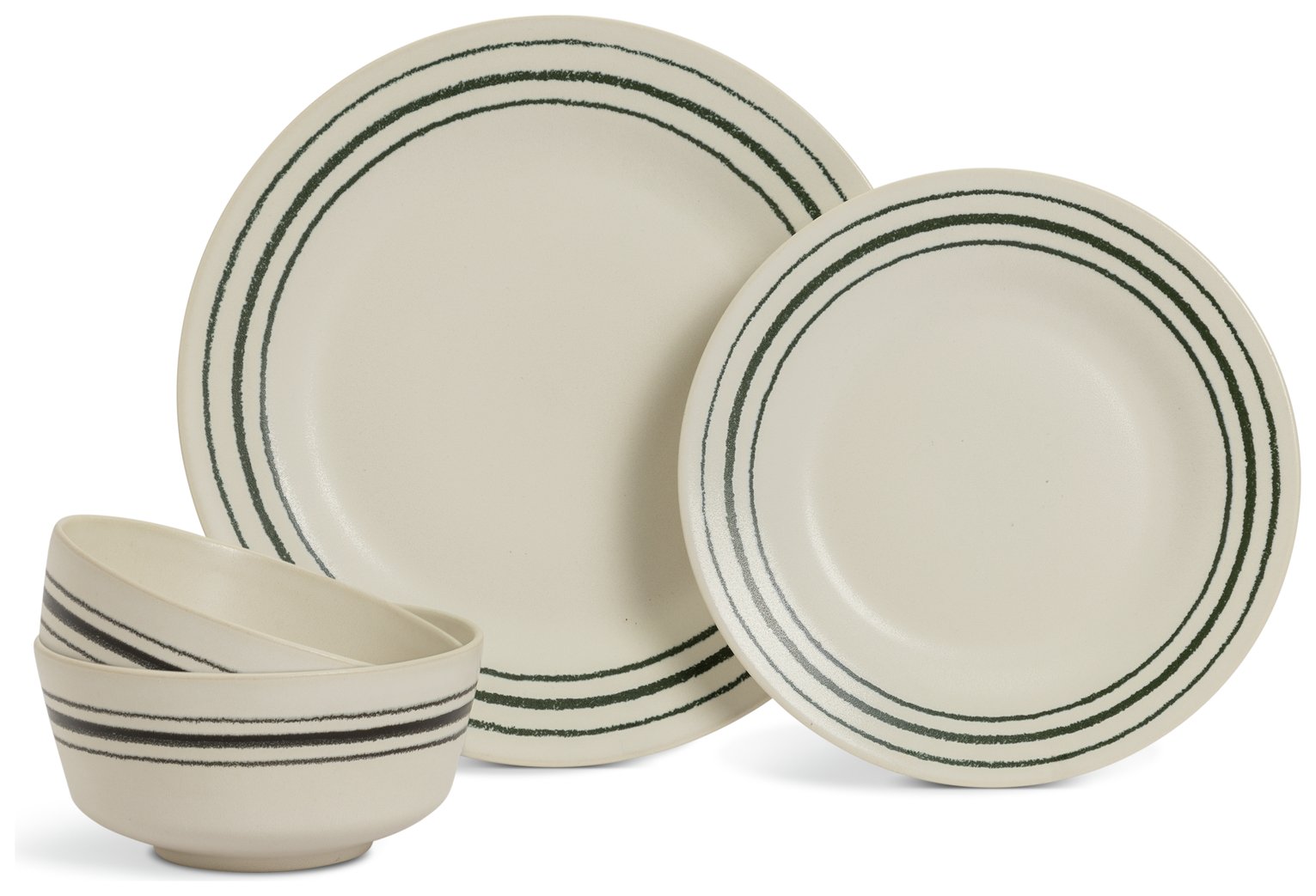 Habitat Lines 12 Piece Stoneware Dinner Set - Matt Cream