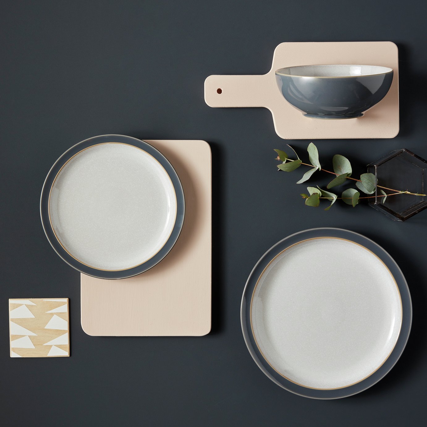 Denby 12 Piece Stoneware Dinner Set - Fossil Grey