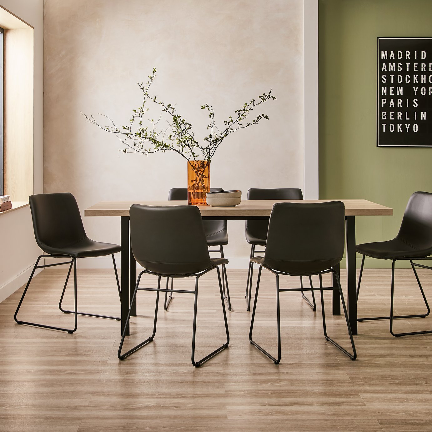 Habitat Zayn Birch Effect Dining Table And 6 Black Chairs