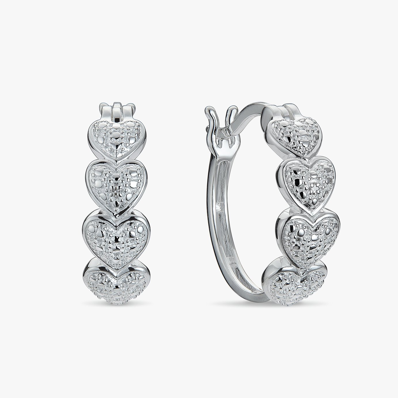 Revere Sterling Silver Pave Heart Huggies Hoop Earrings