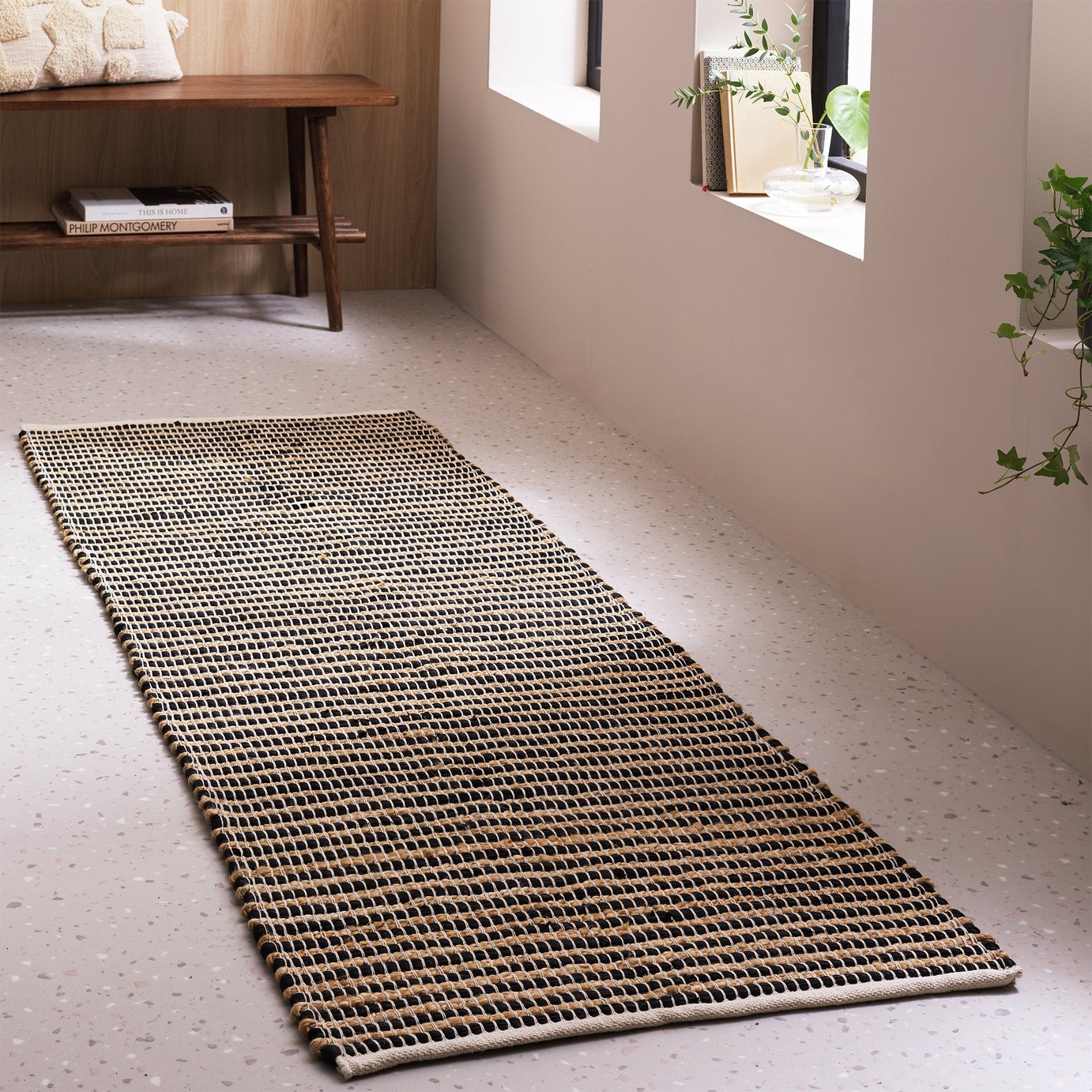 Habitat Woven Black & Neutral Stripe Jute Rug