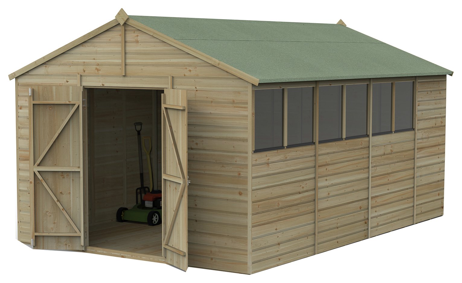 Forest Beckwood Shiplap 6 Windows Apex Shed - 10 x 15ft