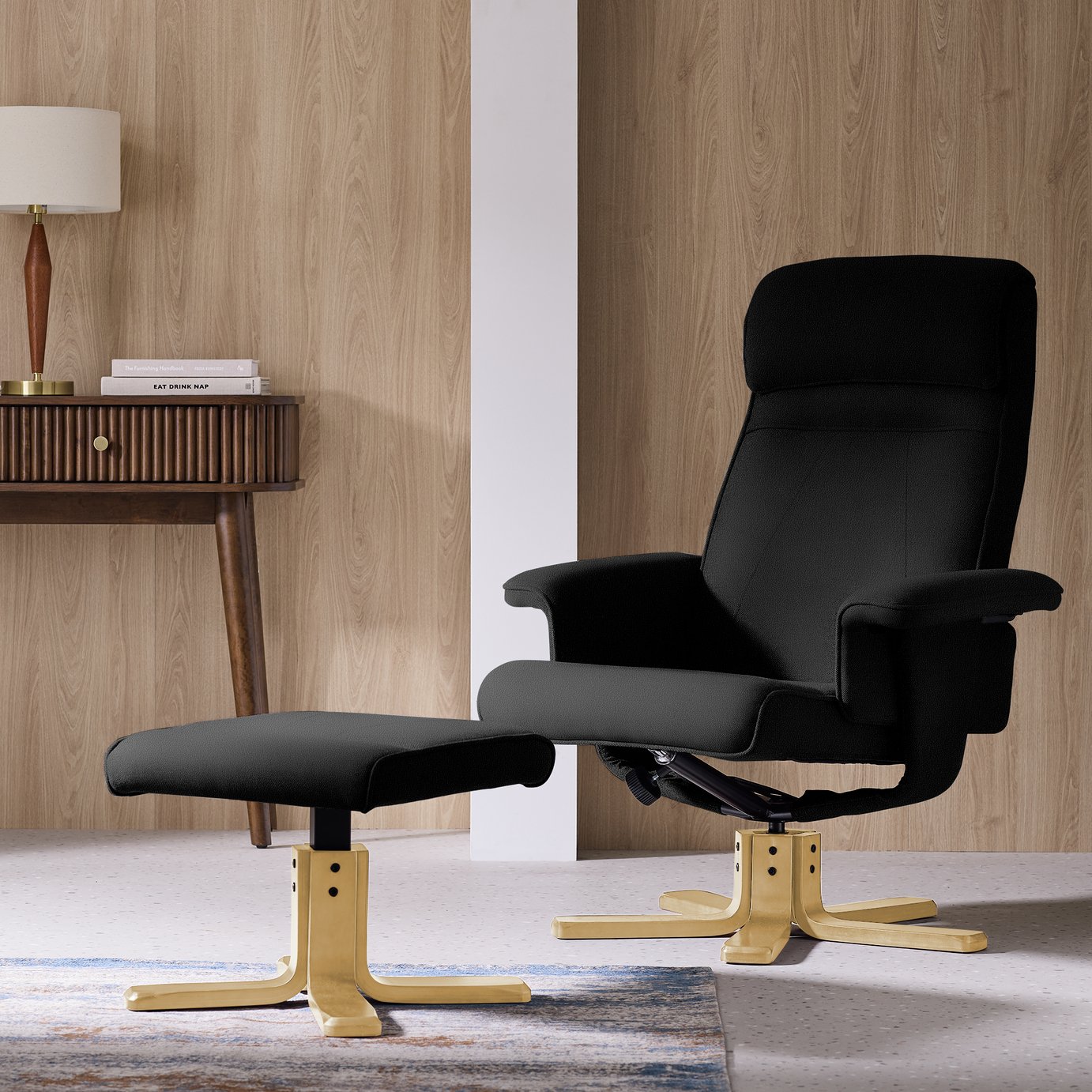 Argos Home Abel Faux Leather Swivel Chair & Footstool- Black