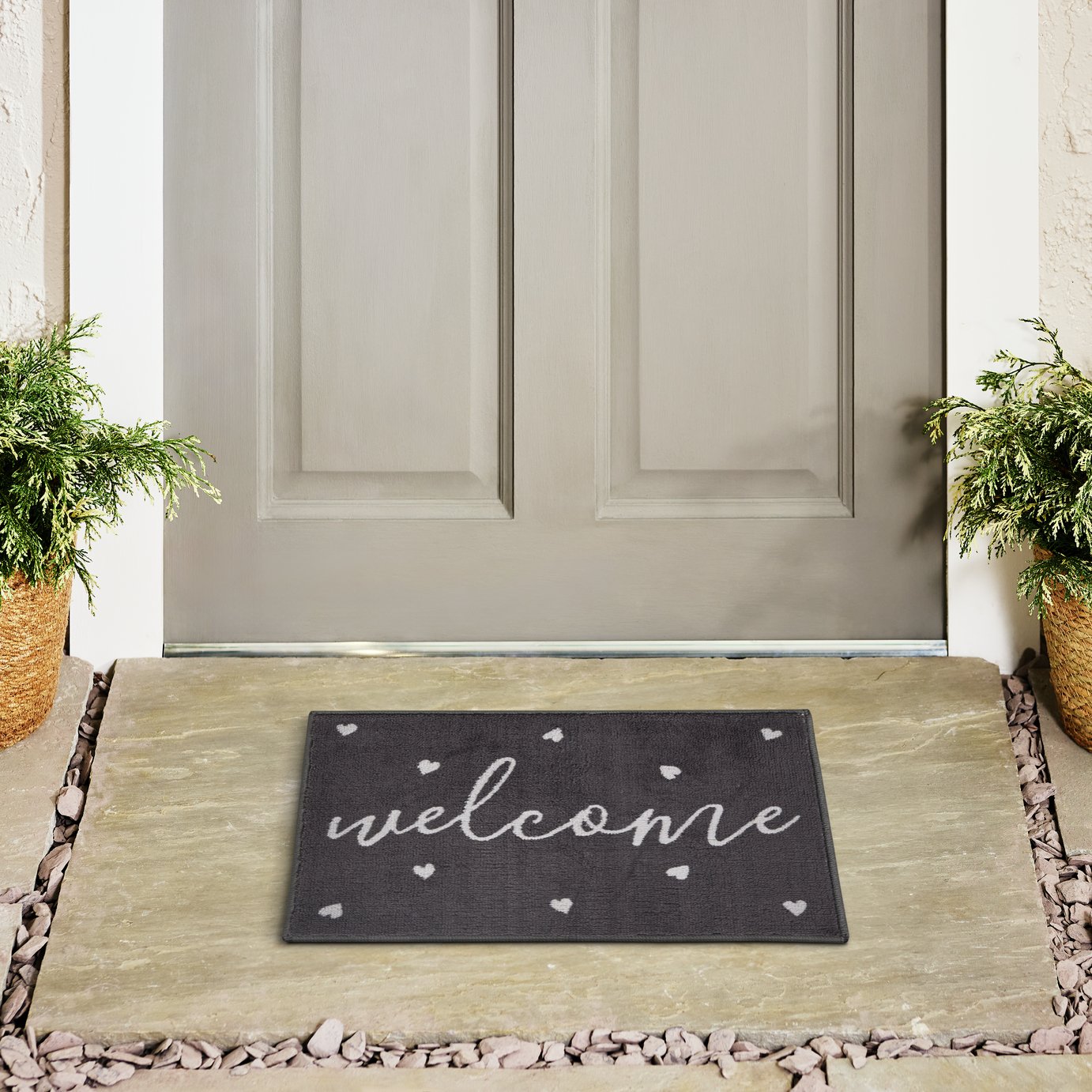 Argos Home Ditsy Heart Washable Cut Pile Doormat - 57x40cm