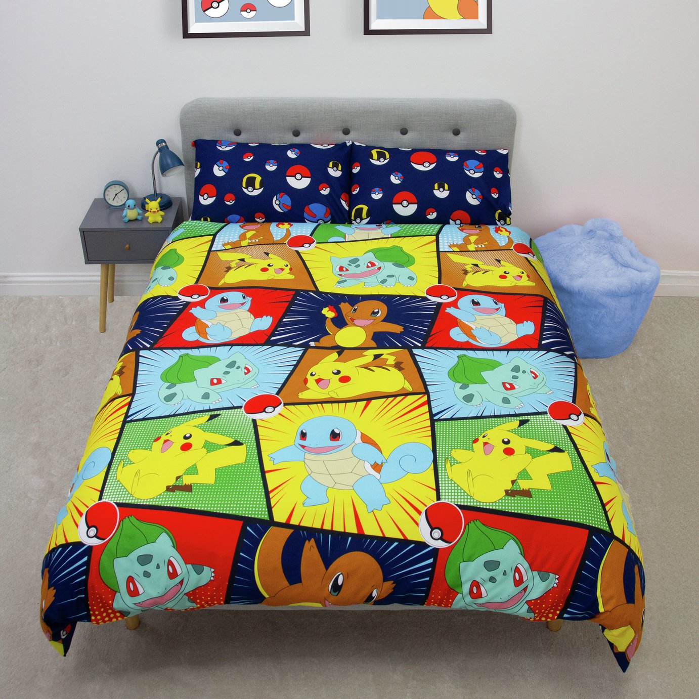 Pokemon Retro Blue Kids Bedding Set - Double