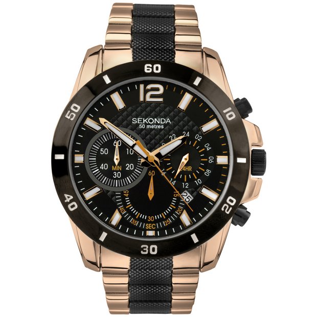 Sekonda men's black and on sale rose gold plated chronograph watch