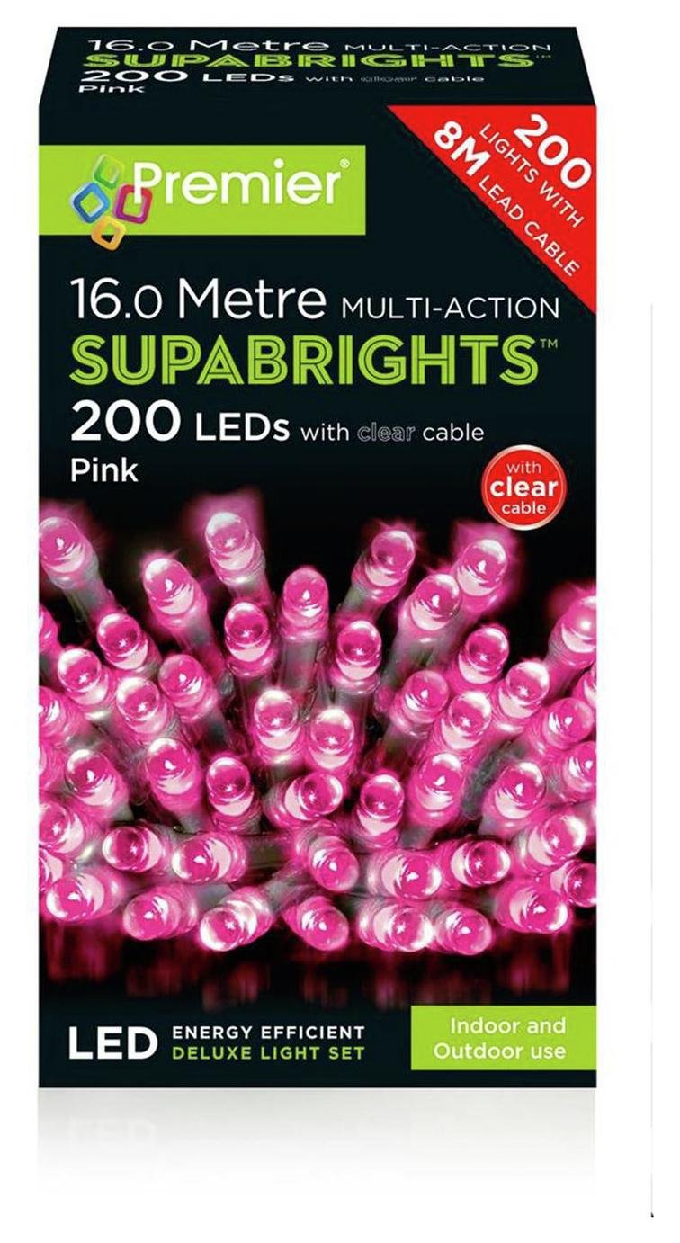 Premier Decorations 200 Pink LED Christmas Tree Lights