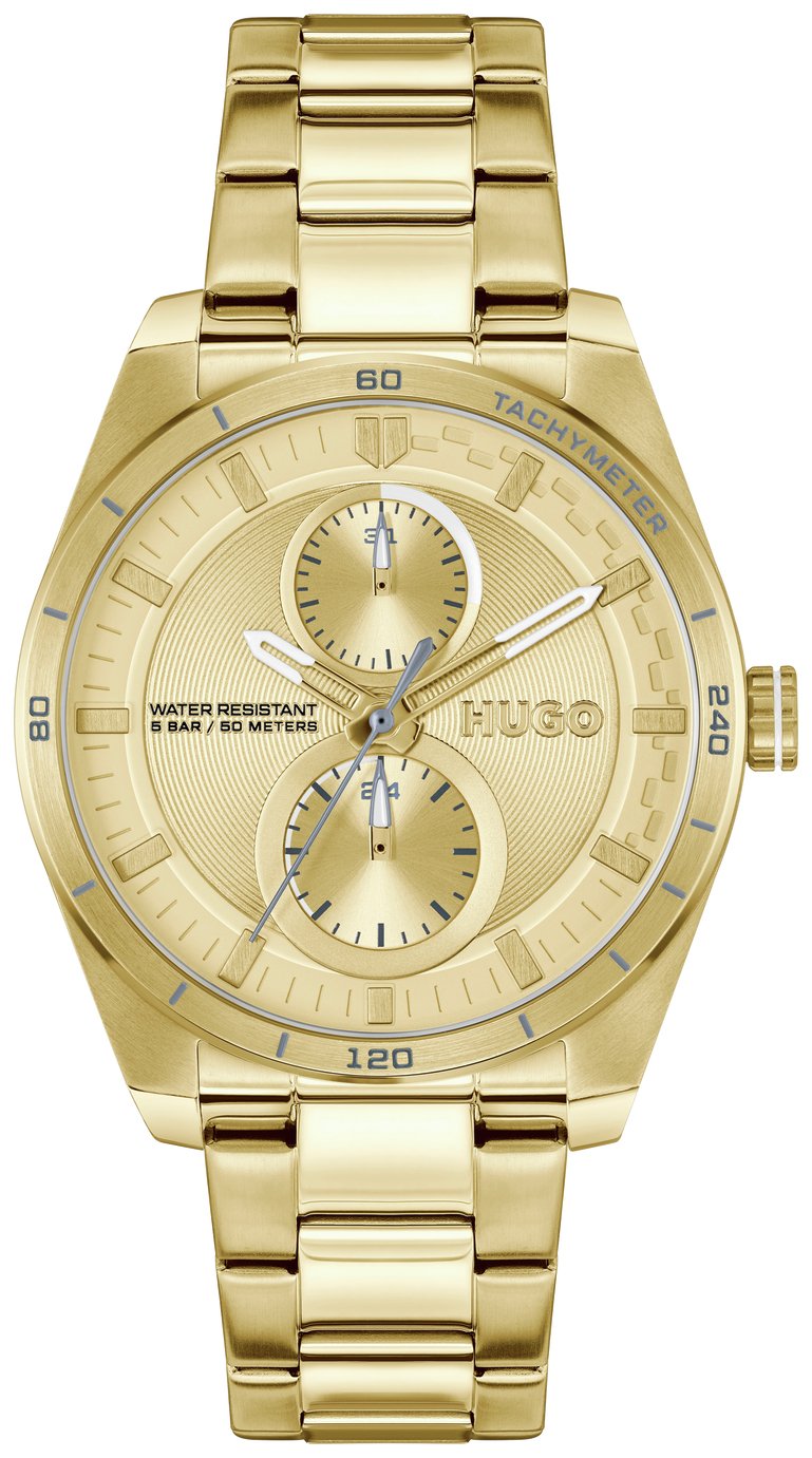 HUGO Ladies Gold IP Multifunction Bracelet Watch